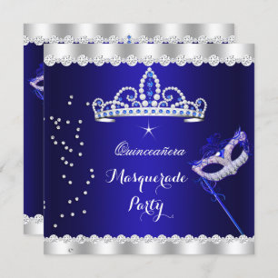 Invitación Quinceanera Fiesta Real Tíara Azul Mascarada