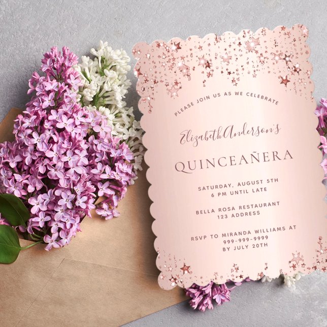 Invitación Quinceanera fiesta rosa estrellas de oro (Subido por el creador)