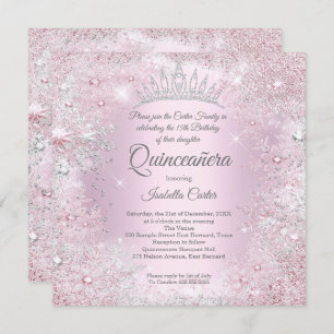 Invitación Quinceanera Fiesta rosado plateado invierno maravi