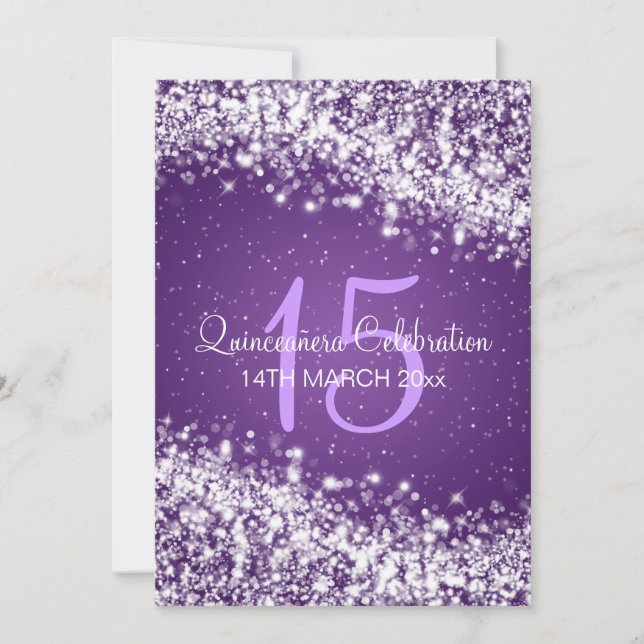 Invitación Quinceañera Fiesta sparkling Wave púrpura (Anverso)