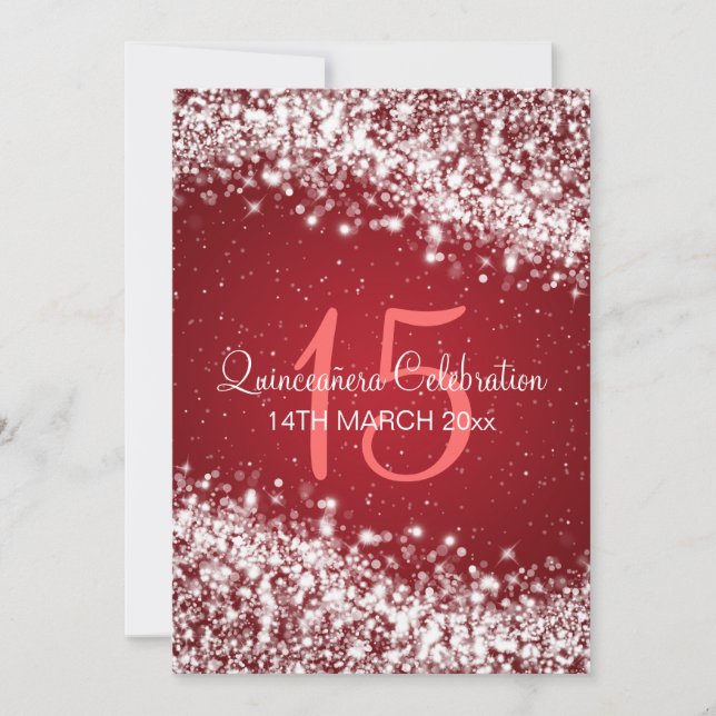 Invitación Quinceañera Fiesta Sparkling Wave Rojo (Anverso)