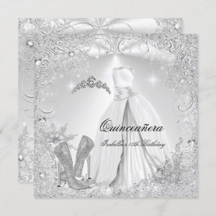 Invitación Quinceanera Fiesta White Silver copos de nieve 2
