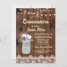 Invitación Quinceanera Fiesta Wood Lace Floral Jar Invite 15