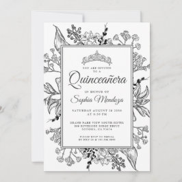 Invitación Quinceanera Flor Blanca Negra