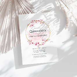 Invitación Quinceañera Flor de Cerezo Geométrica Rosa Primave