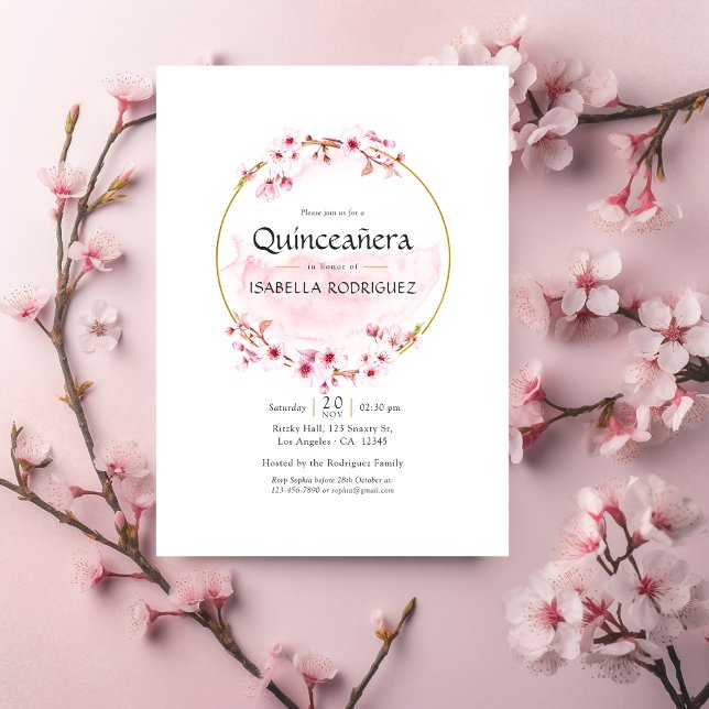 Invitación Quinceañera Flor de Cerezo Rosa Geométrica de Prim (Subido por el creador)