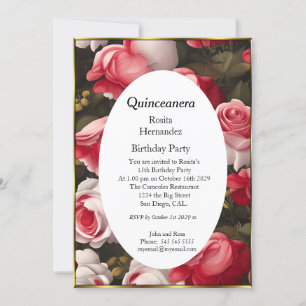 Invitación Quinceanera flor rosas rojas blancas Cumpleaños