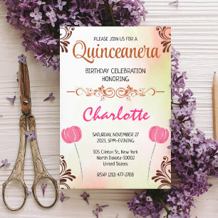 Invitación quinceanera floral 15º cumpleaños para Chica españ