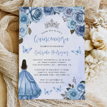 Quinceañera Floral Acuarela Azul Plateado