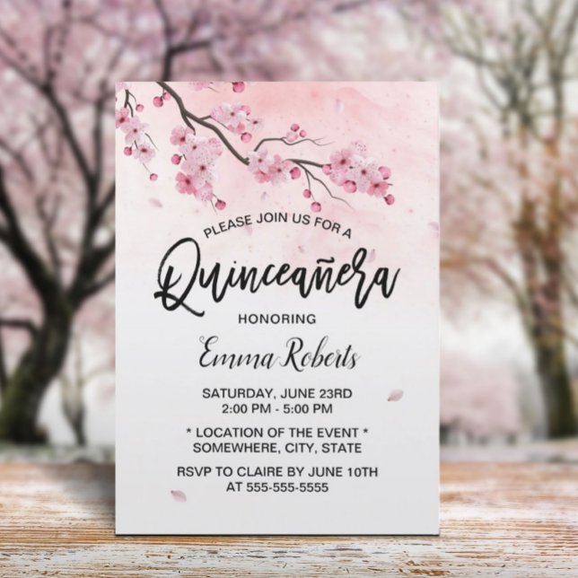 Invitación Quinceanera floral acuarela de cerezo floral 15 (Subido por el creador)