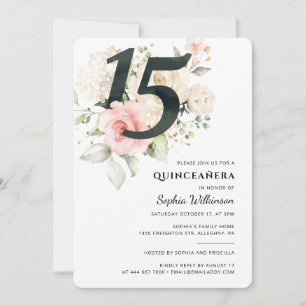 Invitación Quinceanera Floral acuarela Fiesta de cumpleaños 1