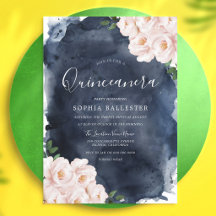 Quinceañera Floral Acuarela Rosa Claro y Azul Mari