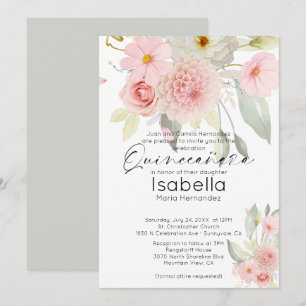 Invitación Quinceañera Floral Acuarela Rosa Pastel Rústica