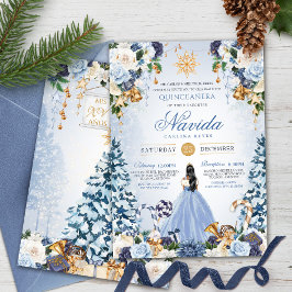 Invitación Quinceanera floral azul claro de invierno de Marav