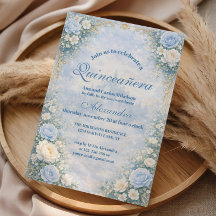 Quinceañera Floral Azul Dorado Jardín