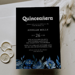 Invitación Quinceañera Floral Azul Marina Real