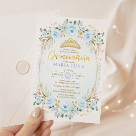 Invitación Quinceañera Floral Azul Mis Quince cumpleaños