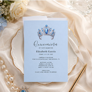 Invitación Quinceañera floral azul y marfil