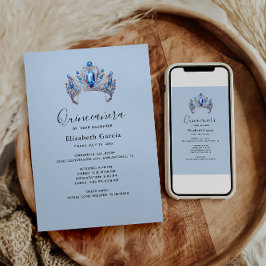 Invitación Quinceañera floral azul y marfil
