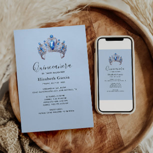 Invitación Quinceañera floral azul y marfil