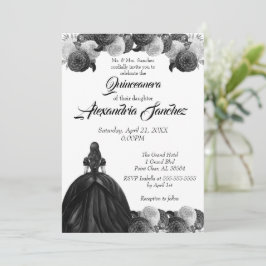Invitación Quinceanera floral blanca y negra