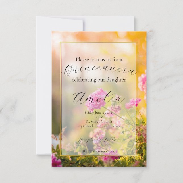 Invitación Quinceañera floral/Boda/Invitación de cumpleaños (Anverso)