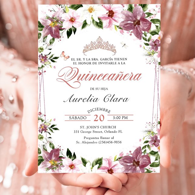 Invitación Quinceañera Floral Butterflies Español (Subido por el creador)