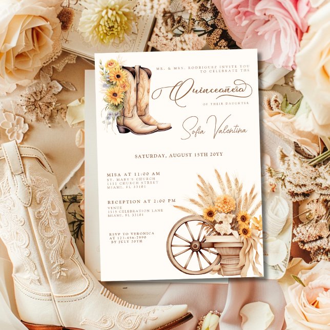 Invitación Quinceañera Floral Charro Sunflower Country Rústic (Quinceañera Floral Charro Sunflower Country Rustic Invitation)