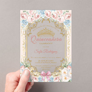 Invitación quinceañera floral con corona elegante