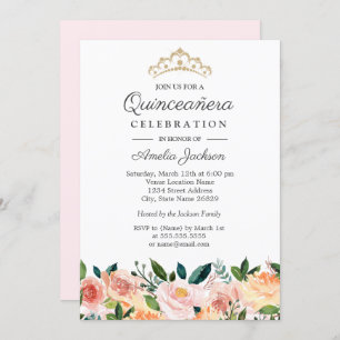 Invitación Quinceanera floral de color de agua de Rubor de Pe