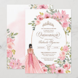 Invitación Quinceanera floral de color de agua rosa de Rubor
