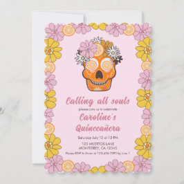 Invitación Quinceanera floral de cráneo de azúcar