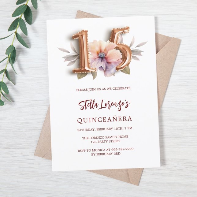 Invitación Quinceanera floral de durazno de oro Rosa (Subido por el creador)
