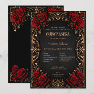 Invitación Quinceañera Floral de Halloween Gótica