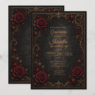 Invitación Quinceañera Floral de Halloween Gótica
