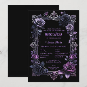 Invitación Quinceañera Floral de Halloween Gótico