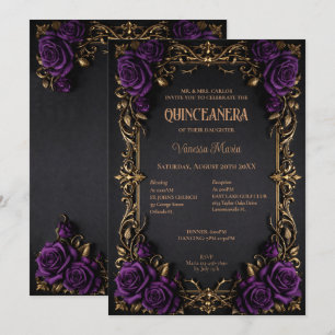 Invitación Quinceañera Floral de Halloween Gótico
