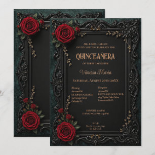 Invitación Quinceañera Floral de Halloween Gótico