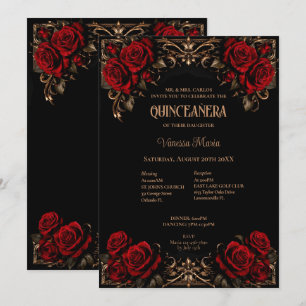 Invitación Quinceañera Floral de Halloween Gótico