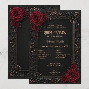 Invitación Quinceañera Floral de Halloween Gótico