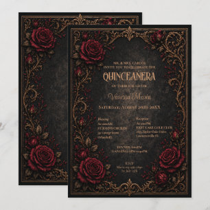 Invitación Quinceañera Floral de Halloween Gótico