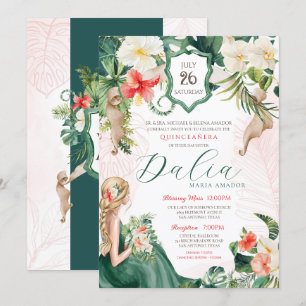 Invitación Quinceanera floral de Isla Esmeralda Tropical