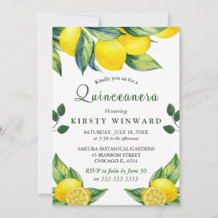Invitación Quinceañera floral de limón acuarela