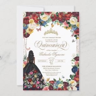 Invitación Quinceanera floral de mariposa de bordado mexicano