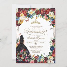 Invitación Quinceanera floral de mariposa de bordado mexicano