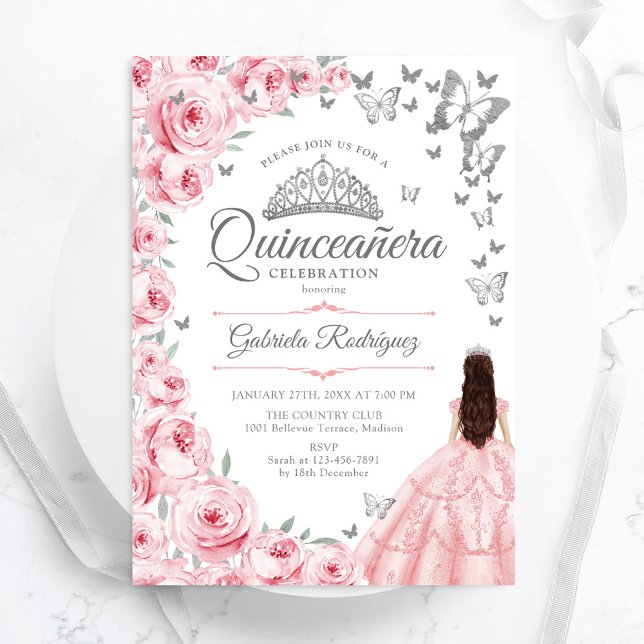 Invitación Quinceanera floral de mariposas rosadas de Rubor (Subido por el creador)