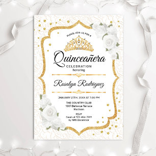 Invitación Quinceanera - Floral de oro blanco