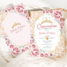 Quinceañera Floral de Oro Rosa