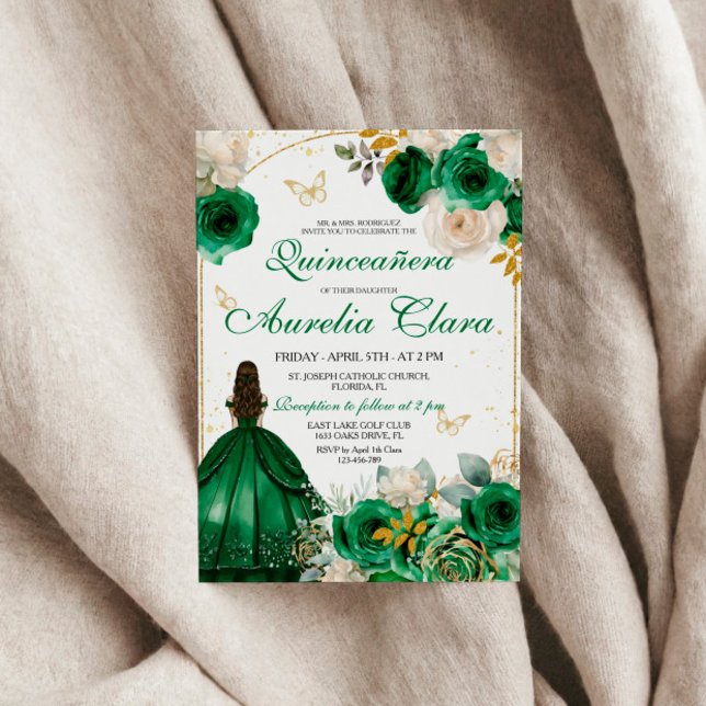 Invitación Quinceanera floral de oro verde (Subido por el creador)