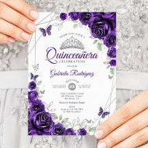 Quinceanera floral de plata morada